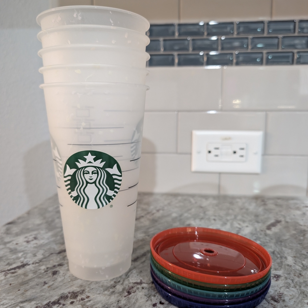 Starbucks Frosted Cups with Colorful Lids
